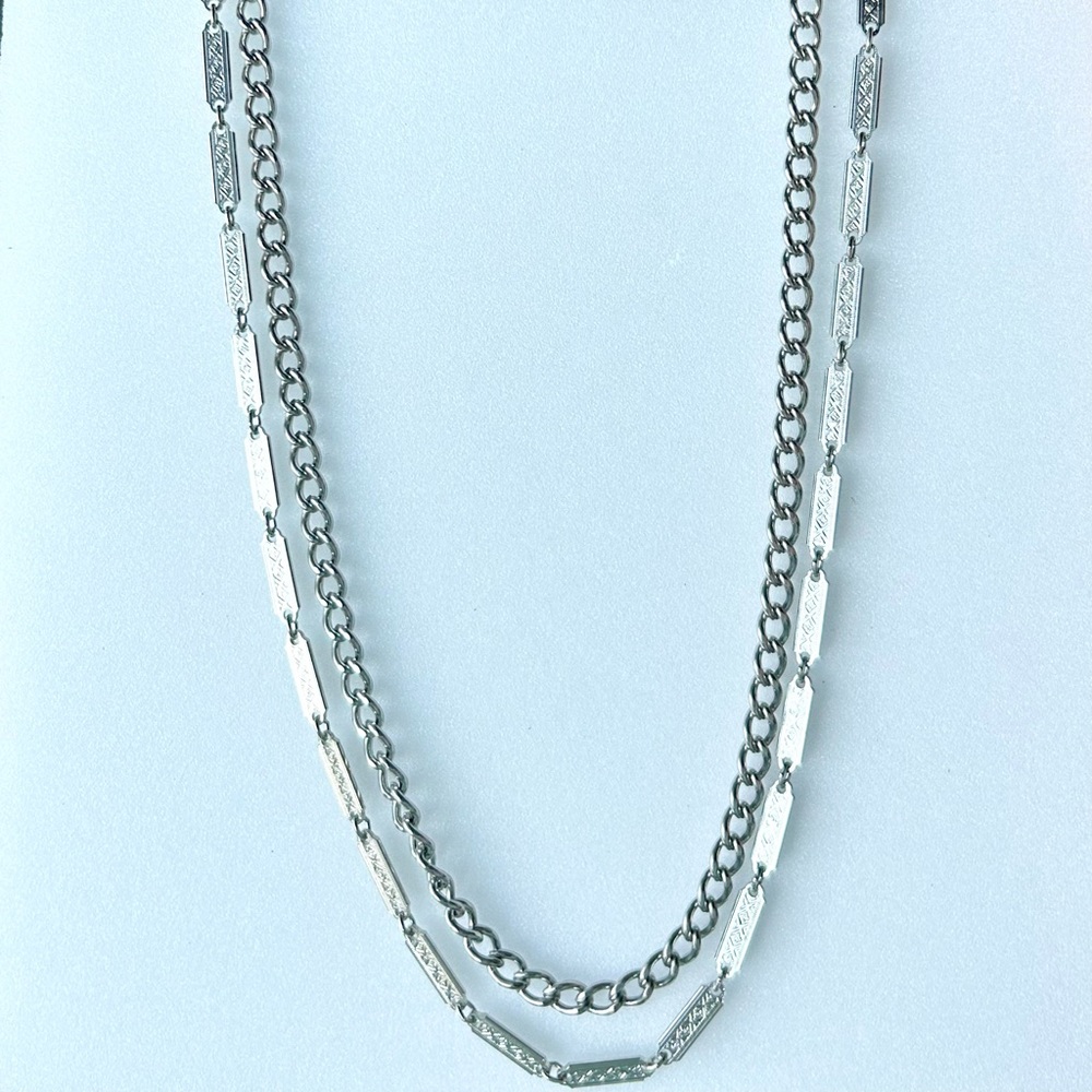 Vintage 36” Possible Goldette Etruscan Victorian Revival Silver Tone Two Layers